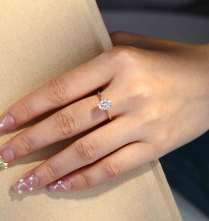 Simple 8x6mm 1.5  Carat  Oval Moissanite Ring In 14K Rose Gold