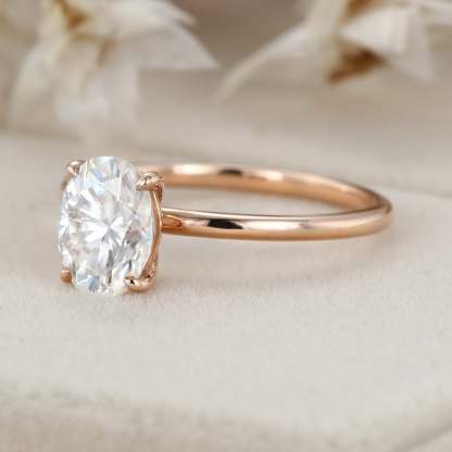 Simple 8x6mm 1.5  Carat  Oval Moissanite Ring In 14K Rose Gold