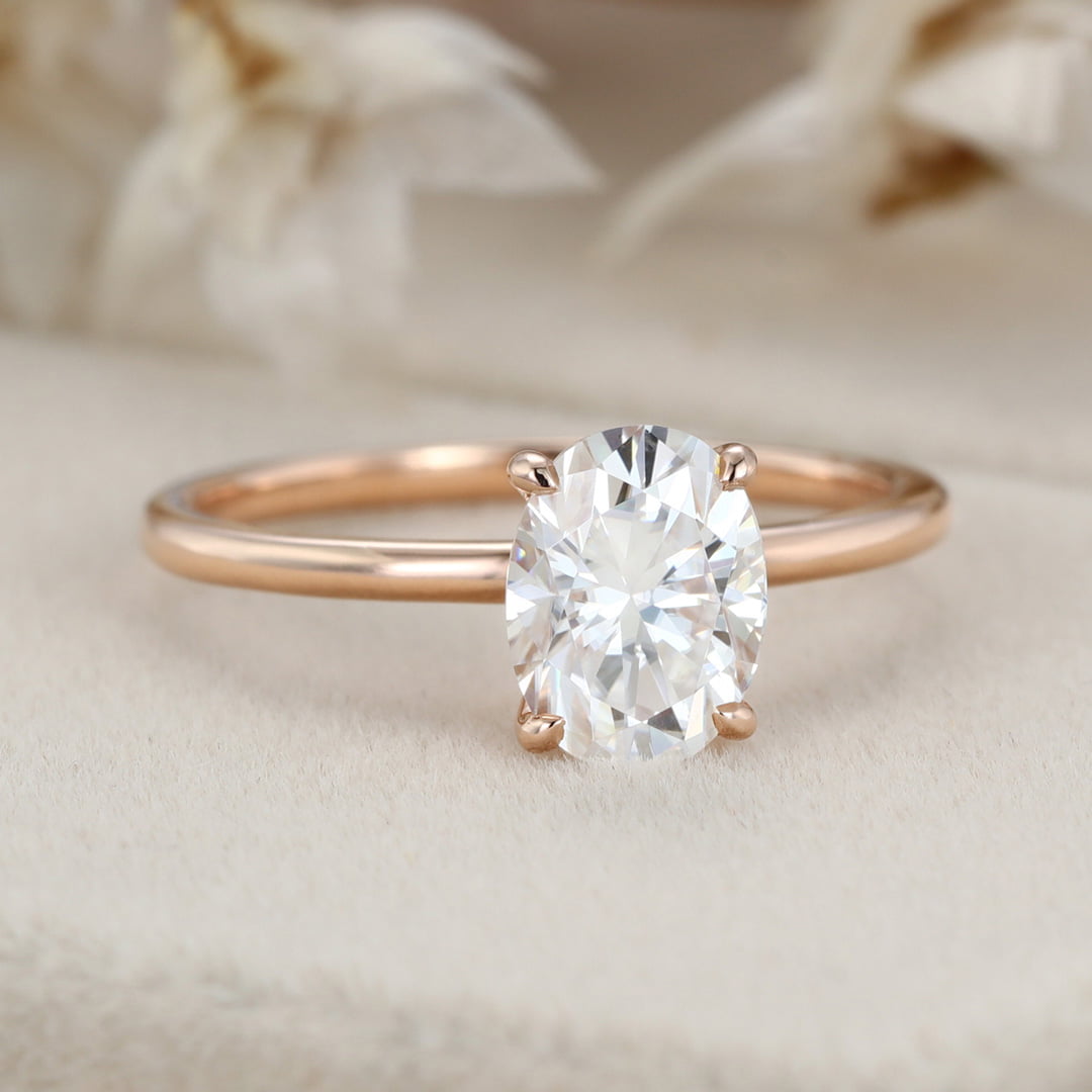 Simple 8x6mm 1.5  Carat  Oval Moissanite Ring In 14K Rose Gold