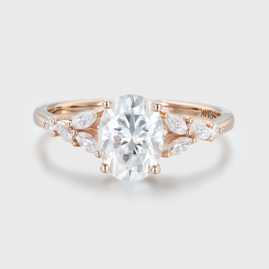 Vintage 1.5CT Oval Moissanite Wedding Bridal Anniversary Ring In 14K Rose Gold