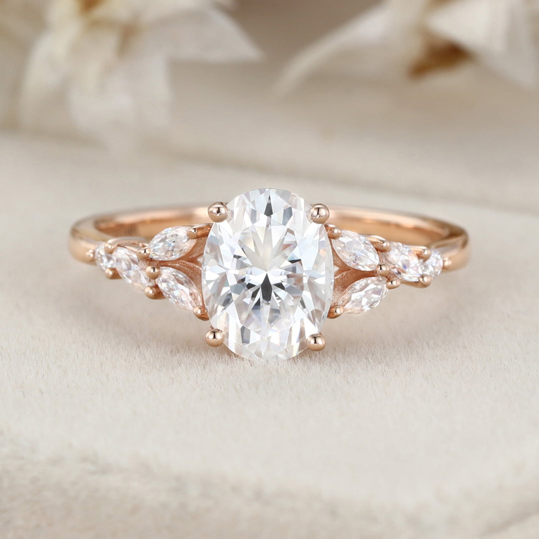 Vintage 1.5 Carat Oval Moissanite Wedding Bridal Anniversary Ring In 14K Rose Gold