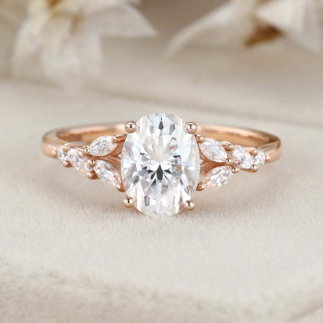 Vintage 1.5 Carat Oval Moissanite Wedding Bridal Anniversary Ring In 14K Rose Gold