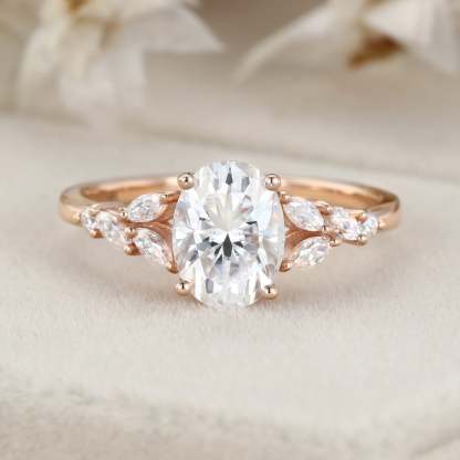 Vintage 1.5 Carat Oval Moissanite Wedding Bridal Anniversary Ring In 14K Rose Gold