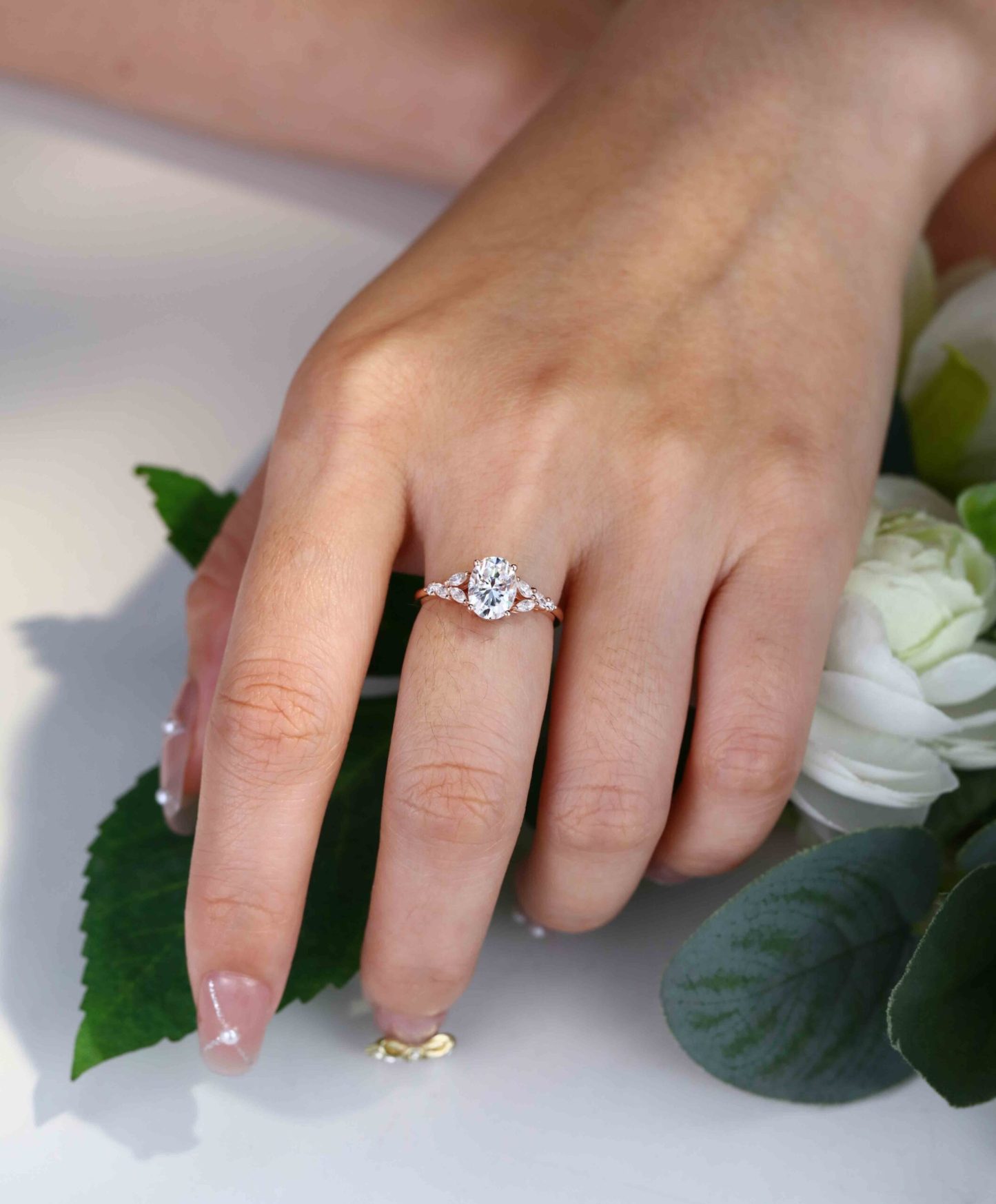 Vintage 1.5 Carat Oval Moissanite Wedding Bridal Anniversary Ring In 14K Rose Gold
