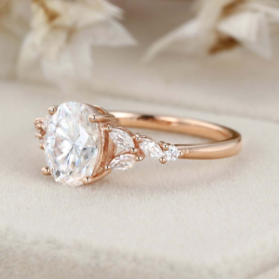 Vintage 1.5 Carat Oval Moissanite Wedding Bridal Anniversary Ring In 14K Rose Gold
