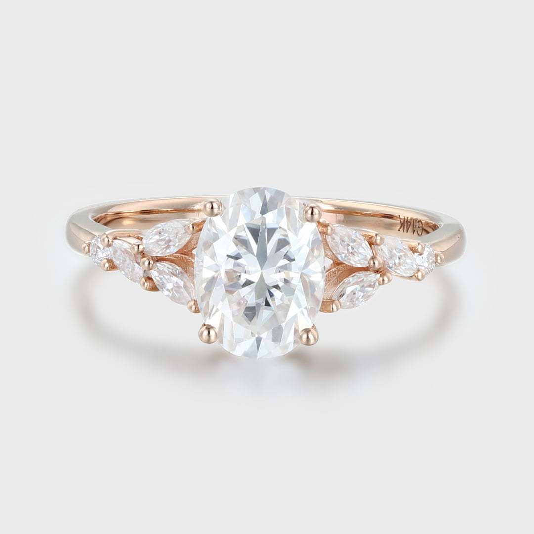 Vintage 1.5CT Oval Moissanite Wedding Bridal Anniversary Ring In 14K Rose Gold