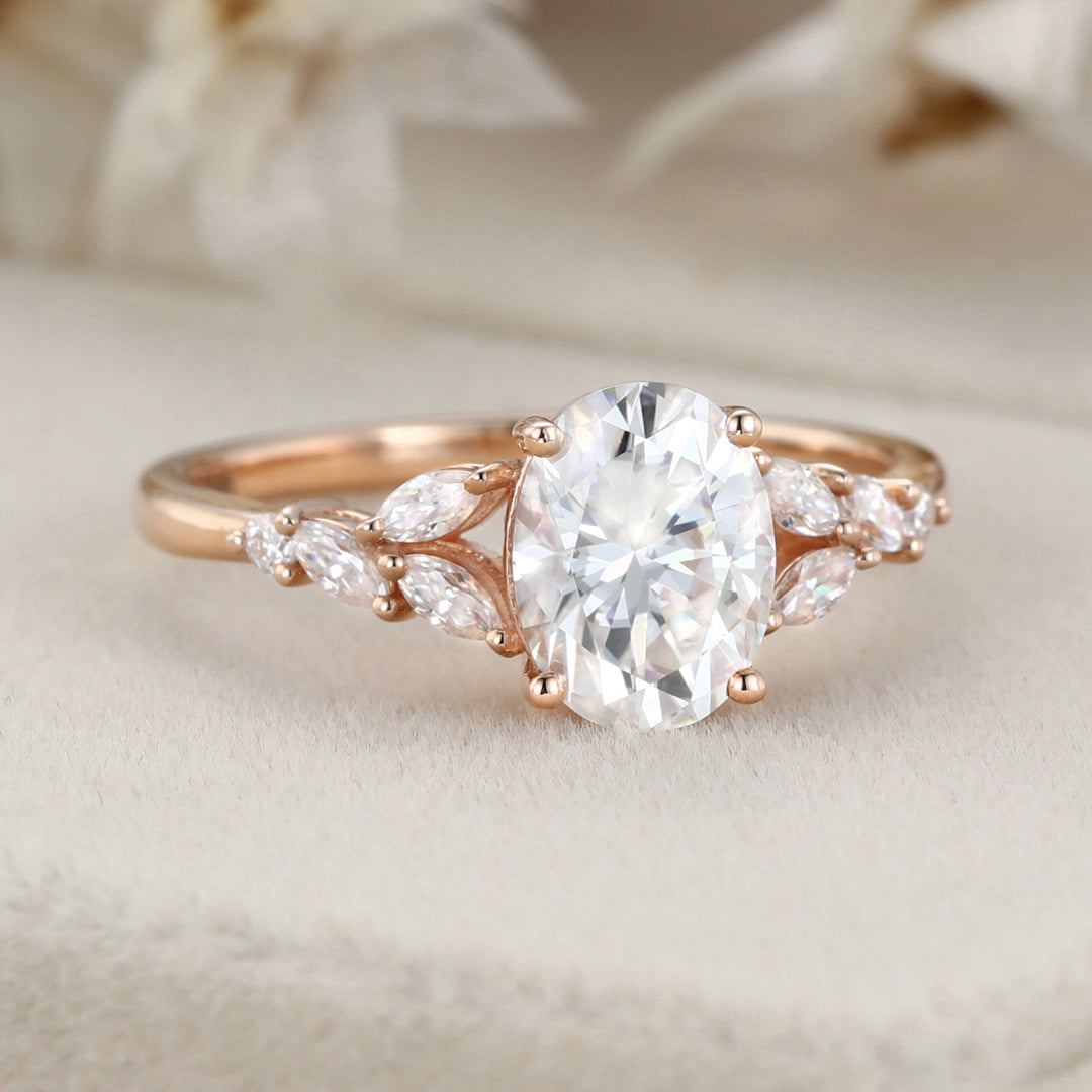 Vintage 1.5 Carat Oval Moissanite Wedding Bridal Anniversary Ring In 14K Rose Gold