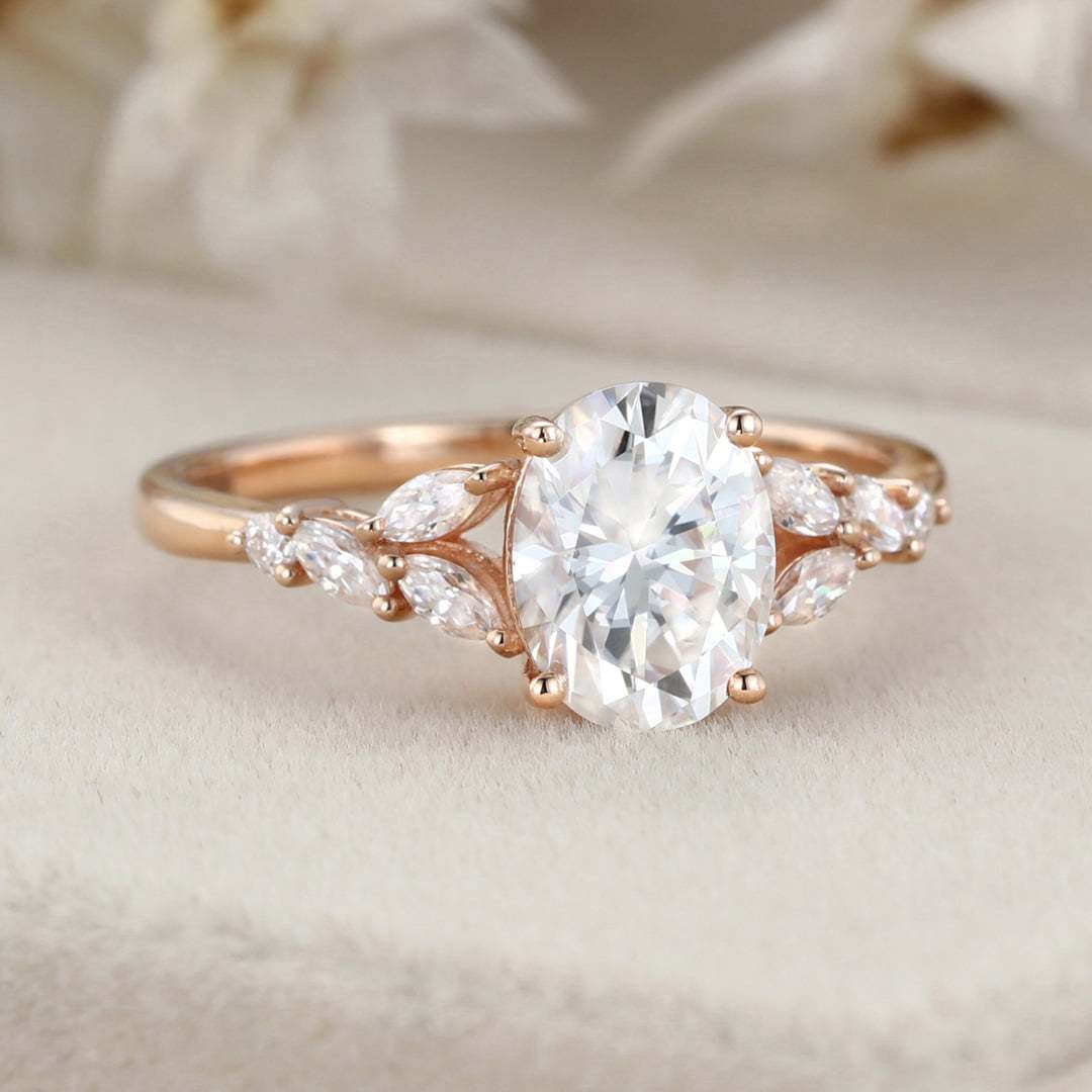 Vintage 1.5 Carat Oval Moissanite Wedding Bridal Anniversary Ring In 14K Rose Gold