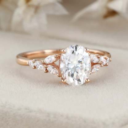 Vintage 1.5 Carat Oval Moissanite Wedding Bridal Anniversary Ring In 14K Rose Gold