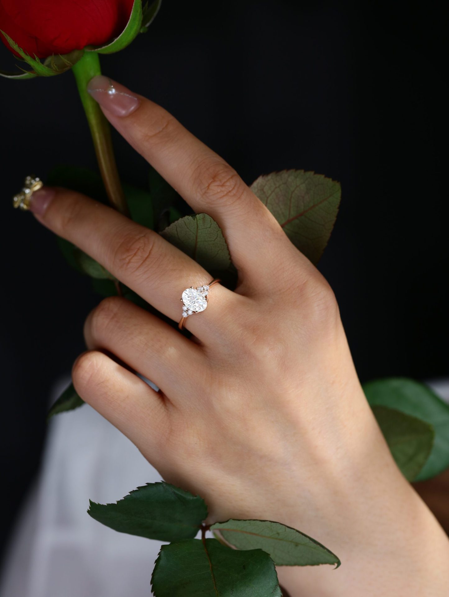 Oval Moissanite engagement ring women unique rose gold engagement ring women vintage cluster diamond ring Bridal promise Anniversary gift