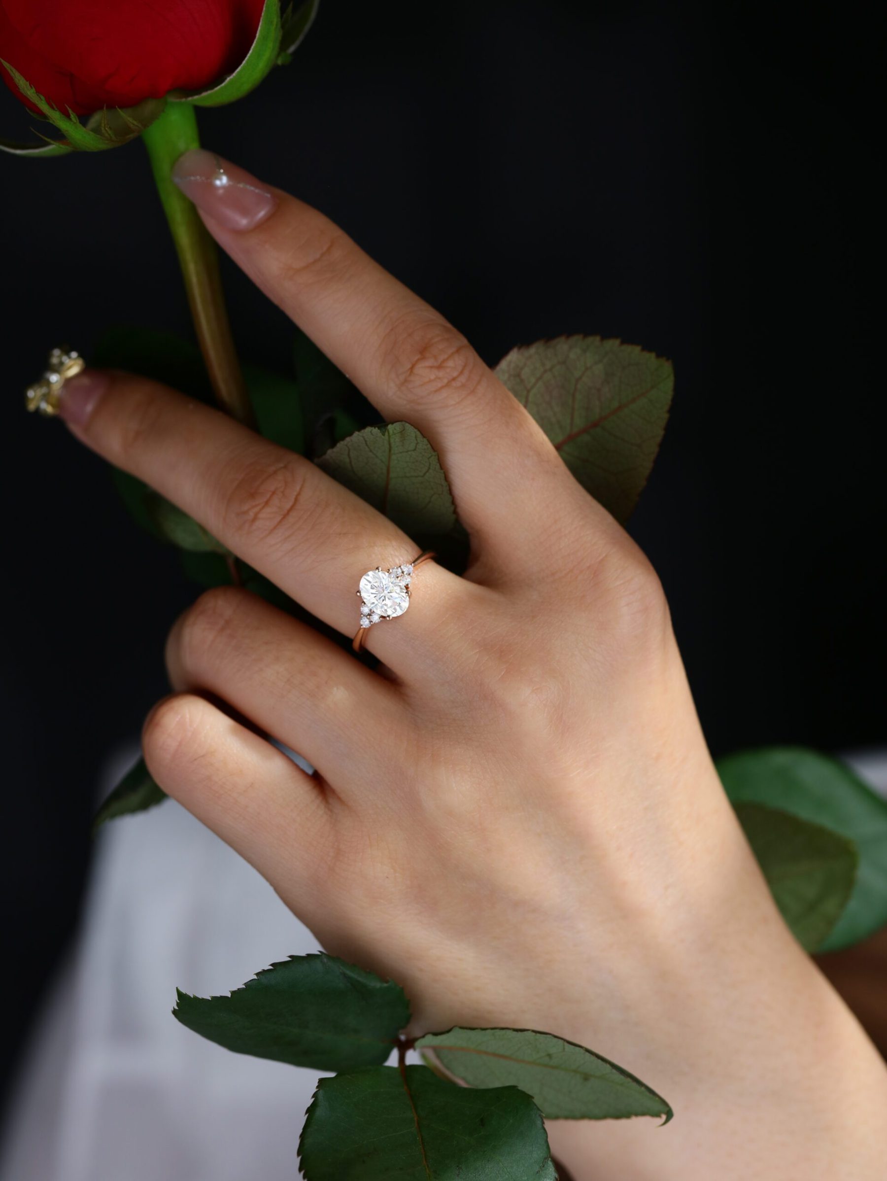 Oval Moissanite engagement ring women unique rose gold engagement ring women vintage cluster diamond ring Bridal promise Anniversary gift
