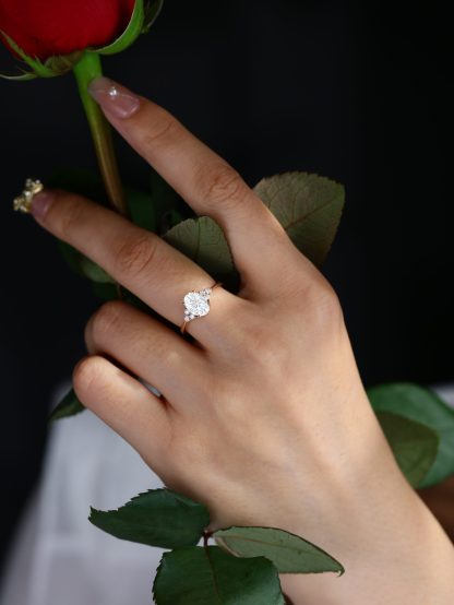 Oval Moissanite engagement ring women unique rose gold engagement ring women vintage cluster diamond ring Bridal promise Anniversary gift