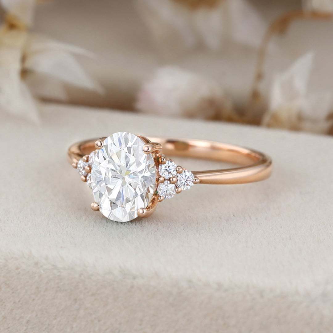 Oval Moissanite engagement ring women unique rose gold engagement ring women vintage cluster diamond ring Bridal promise Anniversary gift