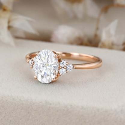 Oval Moissanite engagement ring women unique rose gold engagement ring women vintage cluster diamond ring Bridal promise Anniversary gift