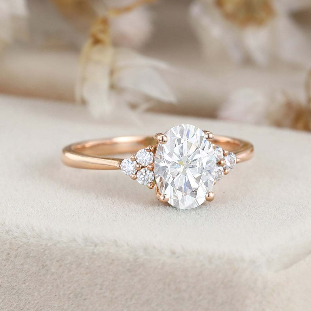 Oval Moissanite engagement ring women unique rose gold engagement ring women vintage cluster diamond ring Bridal promise Anniversary gift