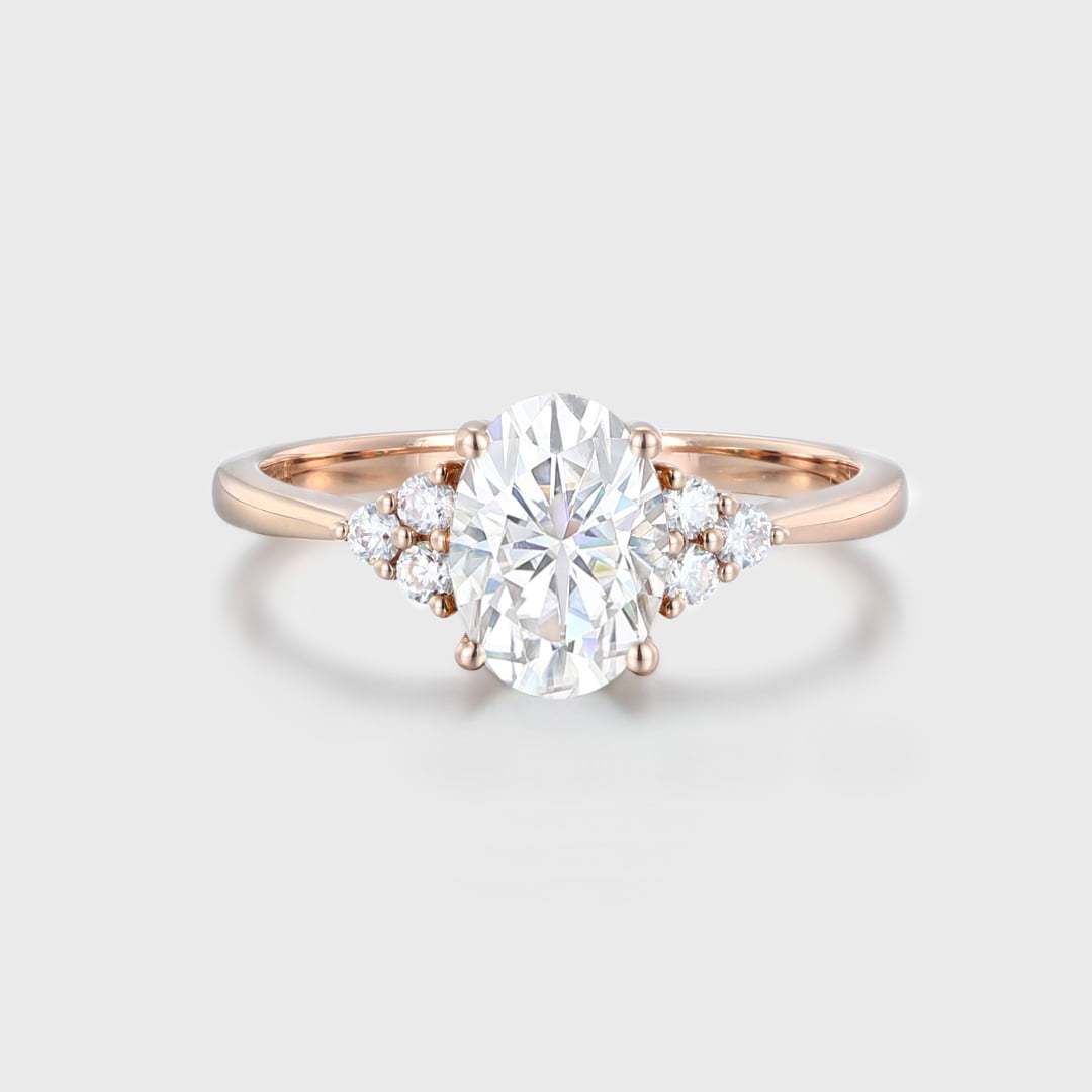 Oval Moissanite engagement ring women unique rose gold engagement ring women vintage cluster diamond ring Bridal promise Anniversary gift
