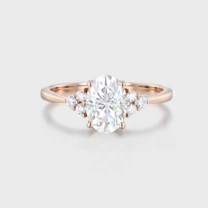 Oval Moissanite engagement ring women unique rose gold engagement ring women vintage cluster diamond ring Bridal promise Anniversary gift