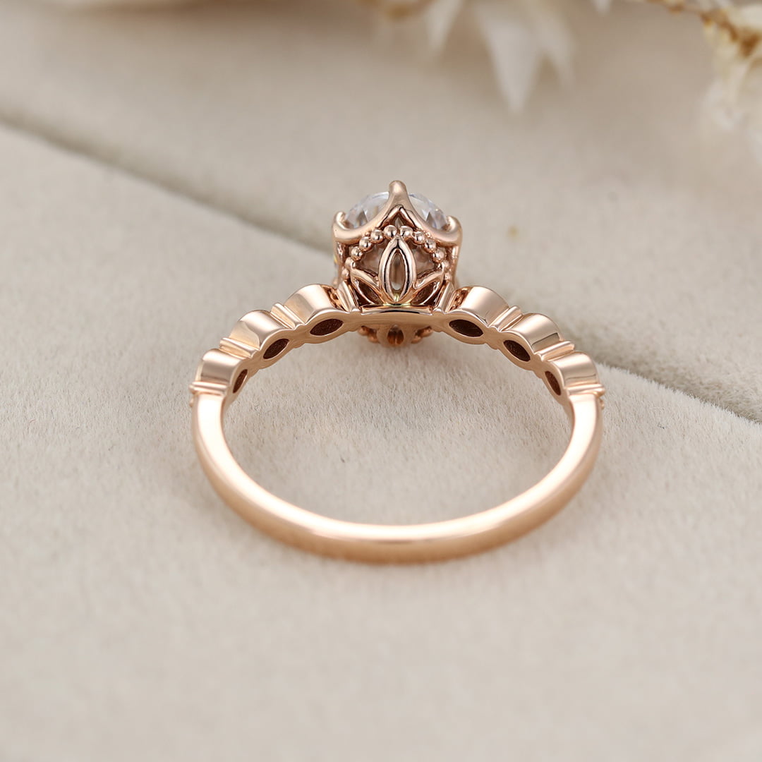 Art deco Vintage 1.5 Carat Oval Shaped Moissanite Ring In 14K Rose gold