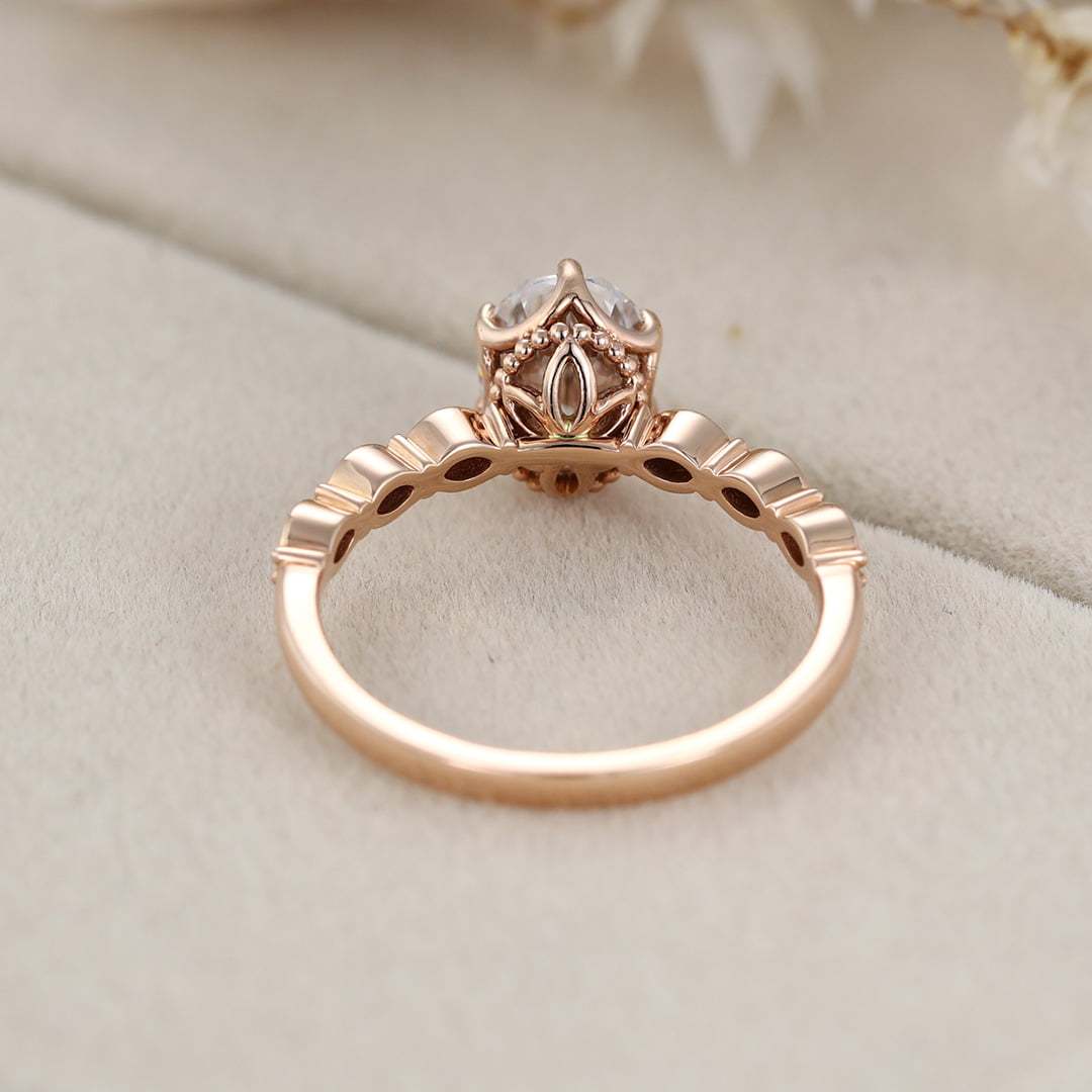 Art deco Vintage 1.5 Carat Oval Shaped Moissanite Ring In 14K Rose gold