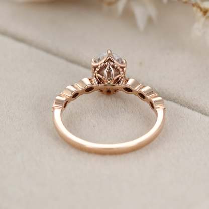 Art deco Vintage 1.5 Carat Oval Shaped Moissanite Ring In 14K Rose gold