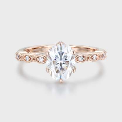 Art deco Vintage 1.5CT Oval Shaped Moissanite Ring In 14K Rose gold