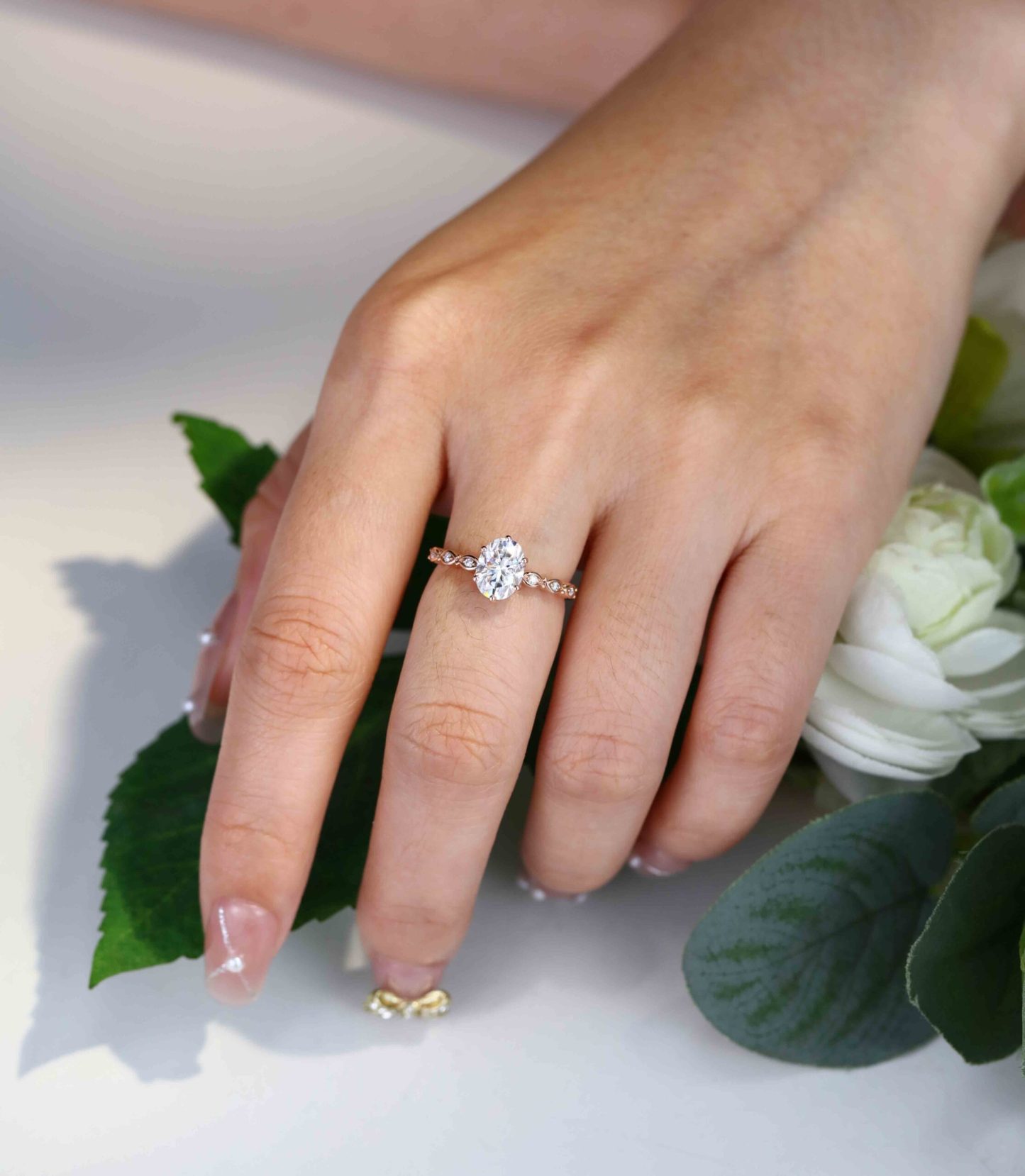 Art deco Vintage 1.5 Carat Oval Shaped Moissanite Ring In 14K Rose gold