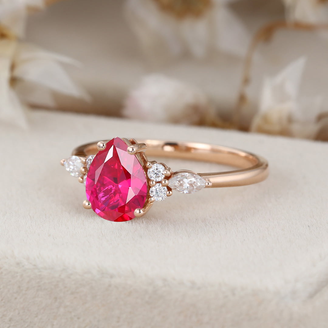 Oval cut Lab Ruby engagement ring Unique Art deco rose gold marquise cut moissanite ring for women Unique wedding anniversary gift