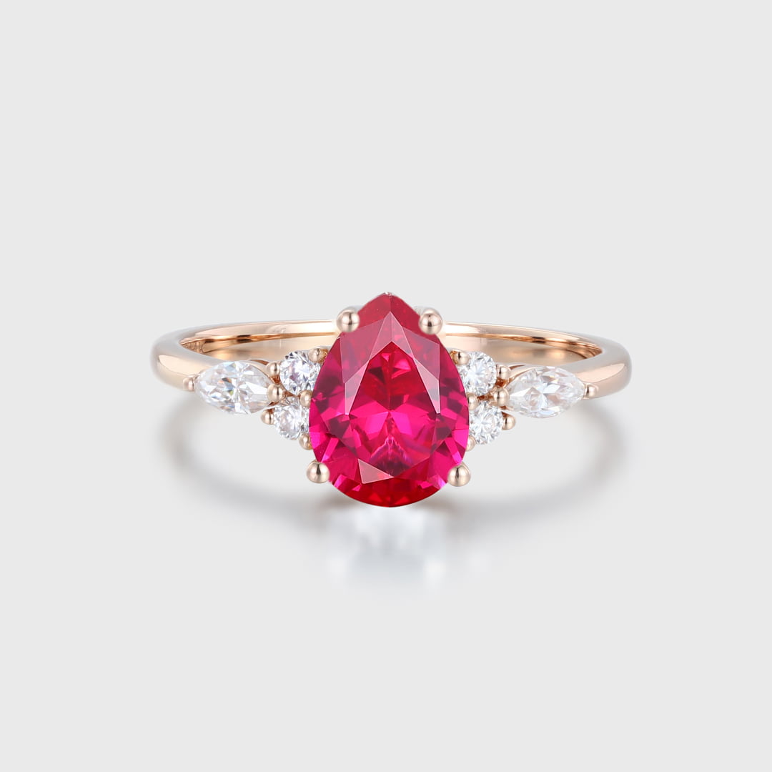 Oval cut Lab Ruby engagement ring Unique Art deco rose gold marquise cut moissanite ring for women Unique wedding anniversary gift
