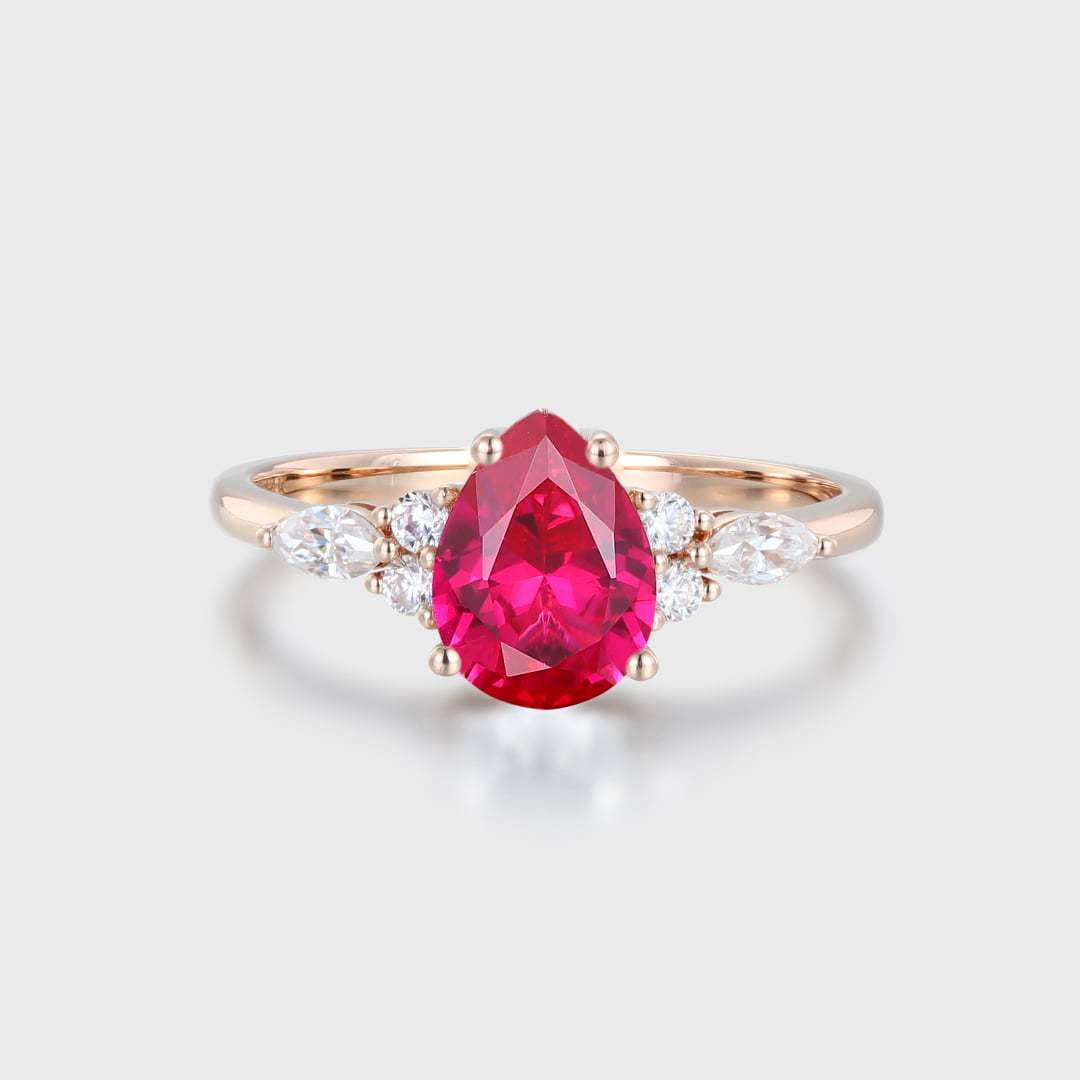 Oval cut Lab Ruby engagement ring Unique Art deco rose gold marquise cut moissanite ring for women Unique wedding anniversary gift