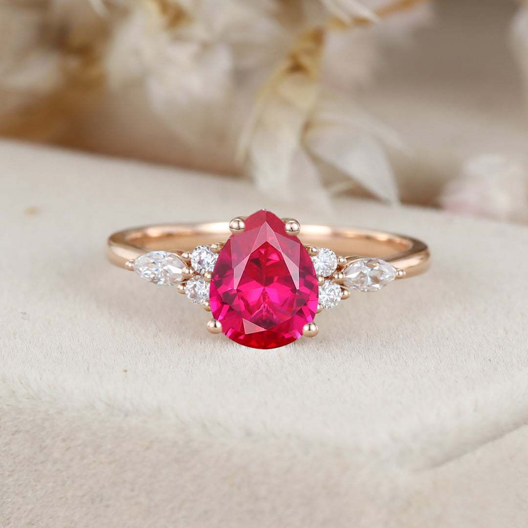 Oval cut Lab Ruby engagement ring Unique Art deco rose gold marquise cut moissanite ring for women Unique wedding anniversary gift