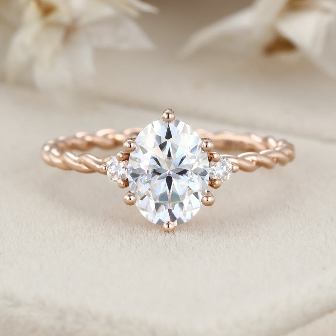 1.5 Carat Oval Cut Moissanite Cluster Twist Bridal Ring for Women Rose Gold