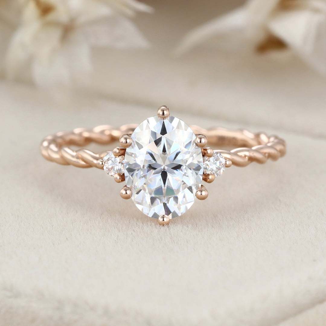 1.5 Carat Oval Cut Moissanite Cluster Twist Bridal Ring for Women Rose Gold