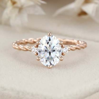 1.5 Carat Oval Cut Moissanite Cluster Twist Bridal Ring for Women Rose Gold