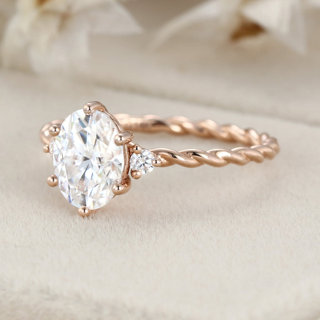 1.5 Carat Oval Cut Moissanite Cluster Twist Bridal Ring for Women Rose Gold