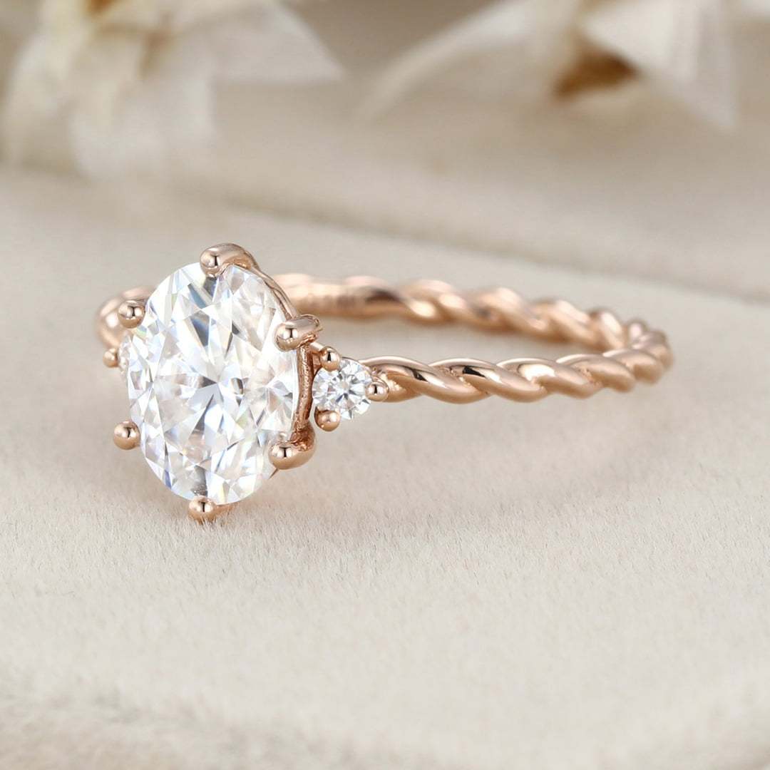 1.5 Carat Oval Cut Moissanite Cluster Twist Bridal Ring for Women Rose Gold