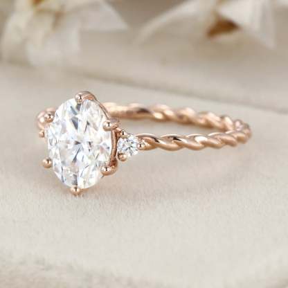 1.5 Carat Oval Cut Moissanite Cluster Twist Bridal Ring for Women Rose Gold