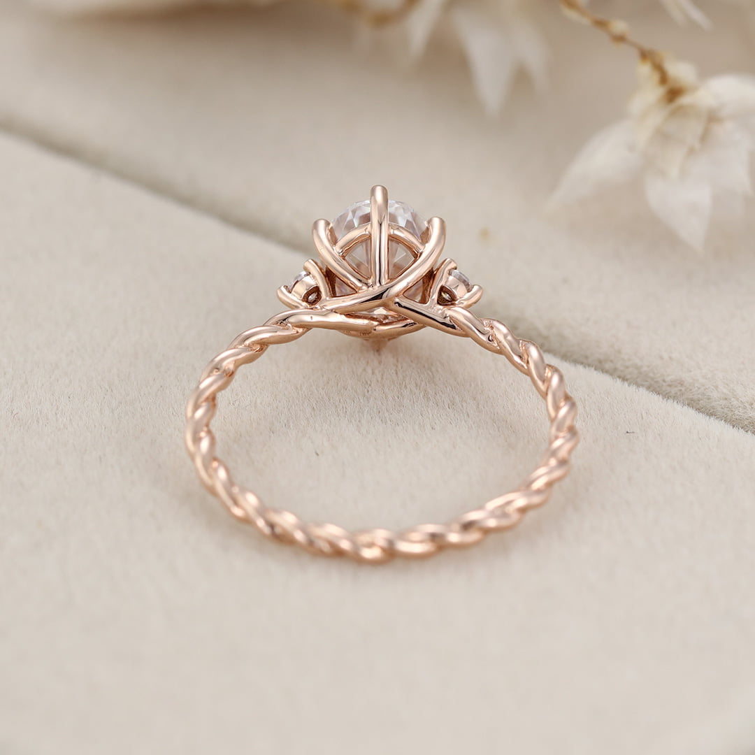1.5 Carat Oval Cut Moissanite Cluster Twist Bridal Ring for Women Rose Gold