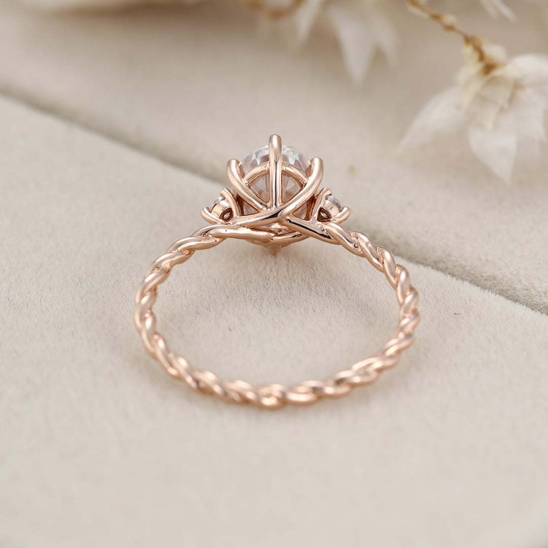 1.5 Carat Oval Cut Moissanite Cluster Twist Bridal Ring for Women Rose Gold
