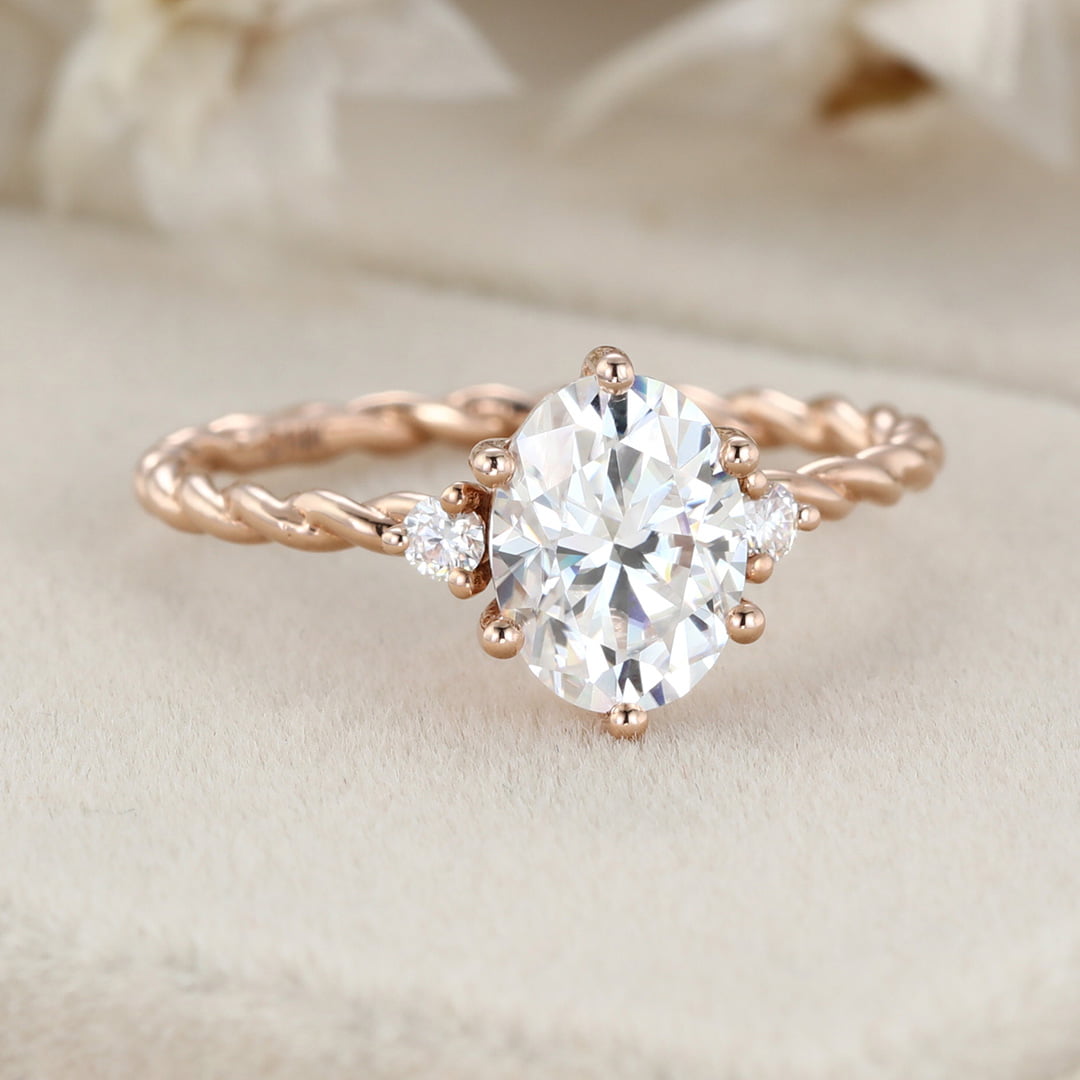 1.5 Carat Oval Cut Moissanite Cluster Twist Bridal Ring for Women Rose Gold