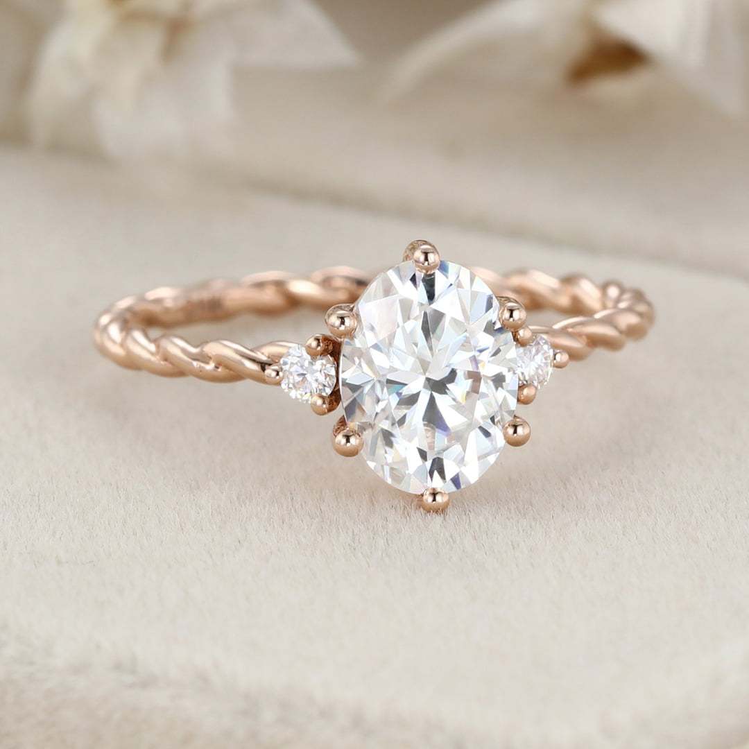 1.5 Carat Oval Cut Moissanite Cluster Twist Bridal Ring for Women Rose Gold