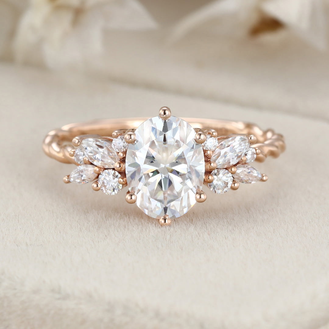 1.5 Carat Art Deco Vintage Oval Shaped Moissanite Engagement Ring In 14K Rose Gold
