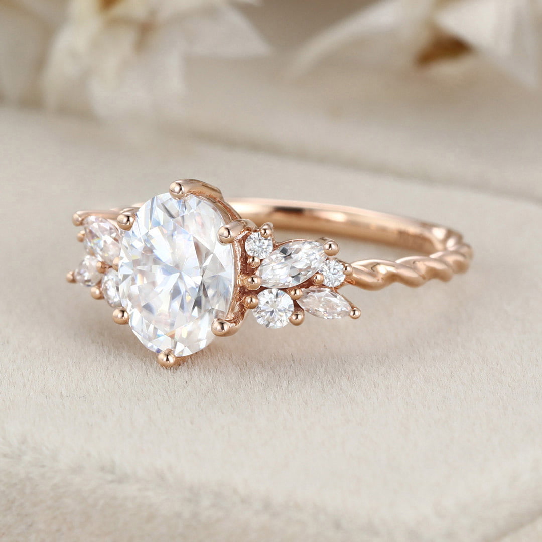 1.5 Carat Art Deco Vintage Oval Shaped Moissanite Engagement Ring In 14K Rose Gold