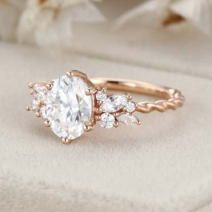1.5 Carat Art Deco Vintage Oval Shaped Moissanite Engagement Ring In 14K Rose Gold