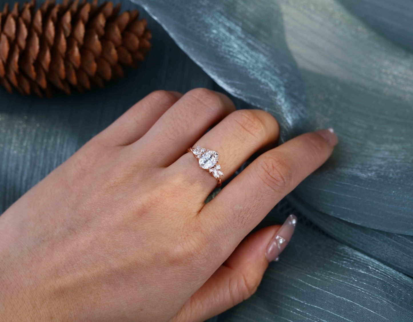 1.5 Carat Art Deco Vintage Oval Shaped Moissanite Engagement Ring In 14K Rose Gold