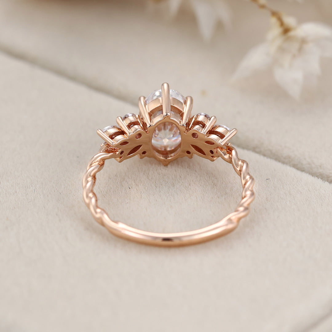 1.5 Carat Art Deco Vintage Oval Shaped Moissanite Engagement Ring In 14K Rose Gold