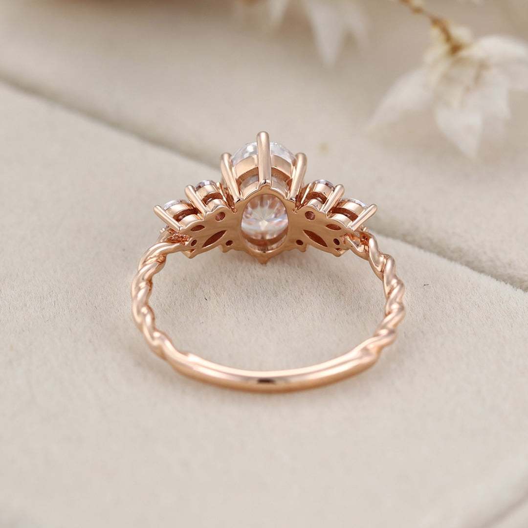 1.5 Carat Art Deco Vintage Oval Shaped Moissanite Engagement Ring In 14K Rose Gold
