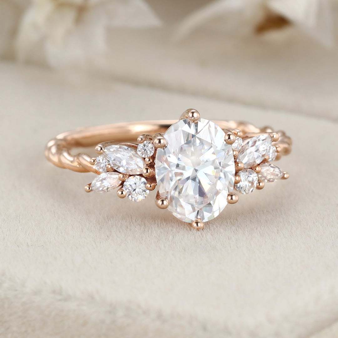 1.5 Carat Art Deco Vintage Oval Shaped Moissanite Engagement Ring In 14K Rose Gold
