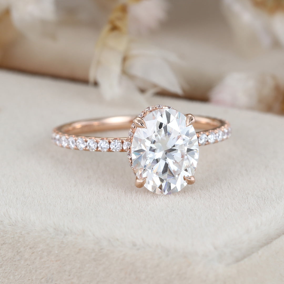 Vintage 2 Carat Oval Cut Moissanite Engagement ring In 14K Rose Gold