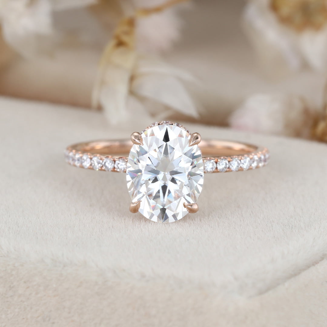 Vintage 2 Carat Oval Cut Moissanite Engagement ring In 14K Rose Gold