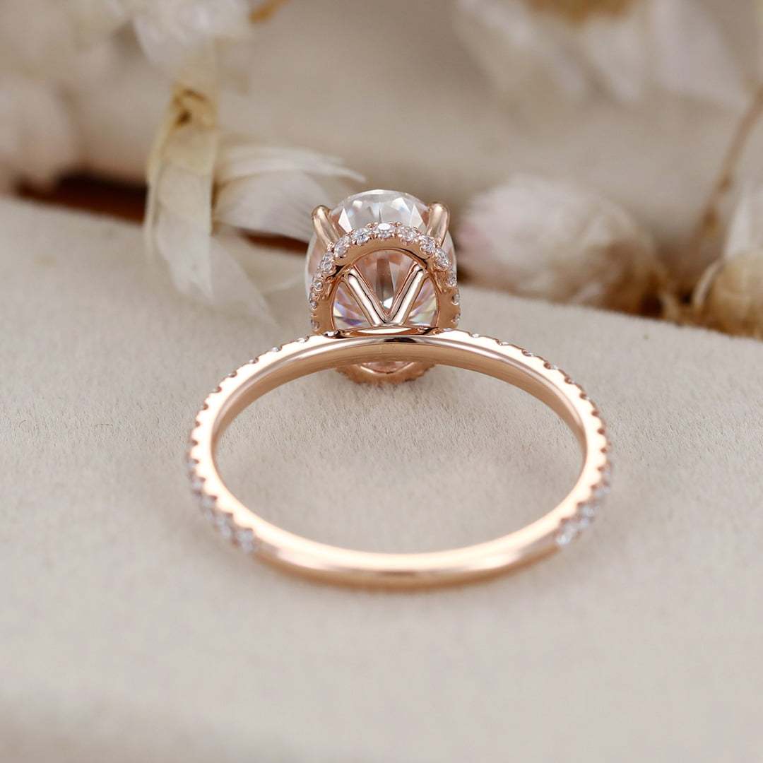 Vintage 2 Carat Oval Cut Moissanite Engagement ring In 14K Rose Gold